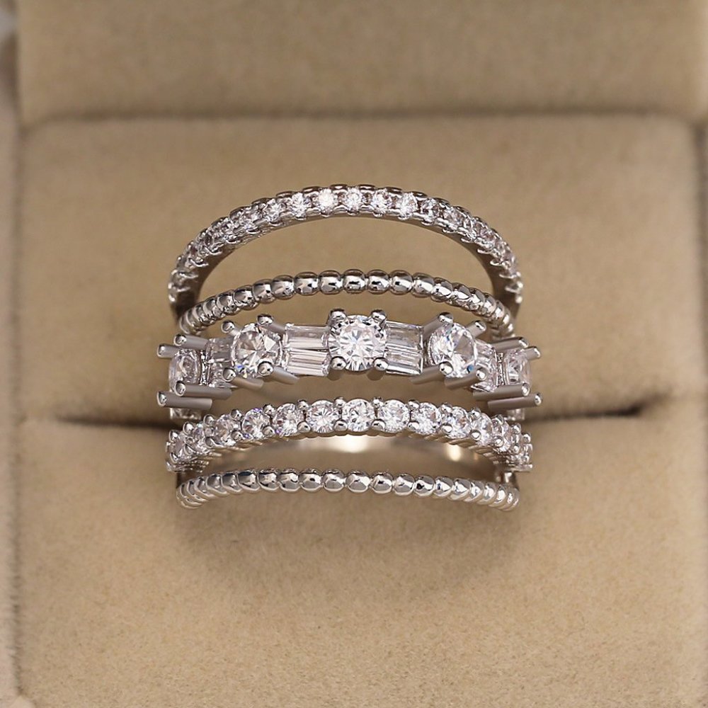NEW 925 Sterling Silver Diamond Multi Band Ring J - Picture 2 of 5